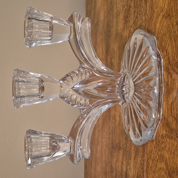 VINTAGE Clear Glass 3 Branch Taper Candle Holder Candelabrum - Picture 2 of 16